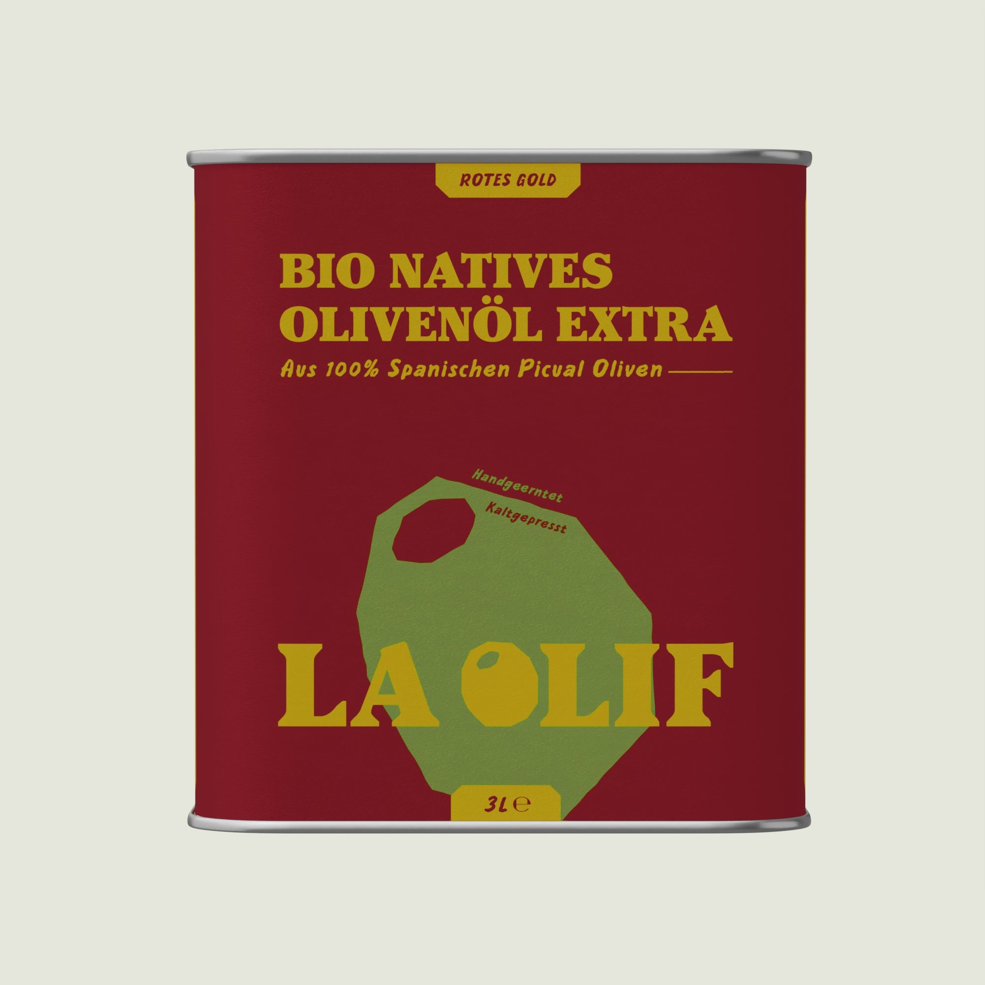 Rotes Gold 3l Metallflasche - Bio Natives Olivenöl Extra